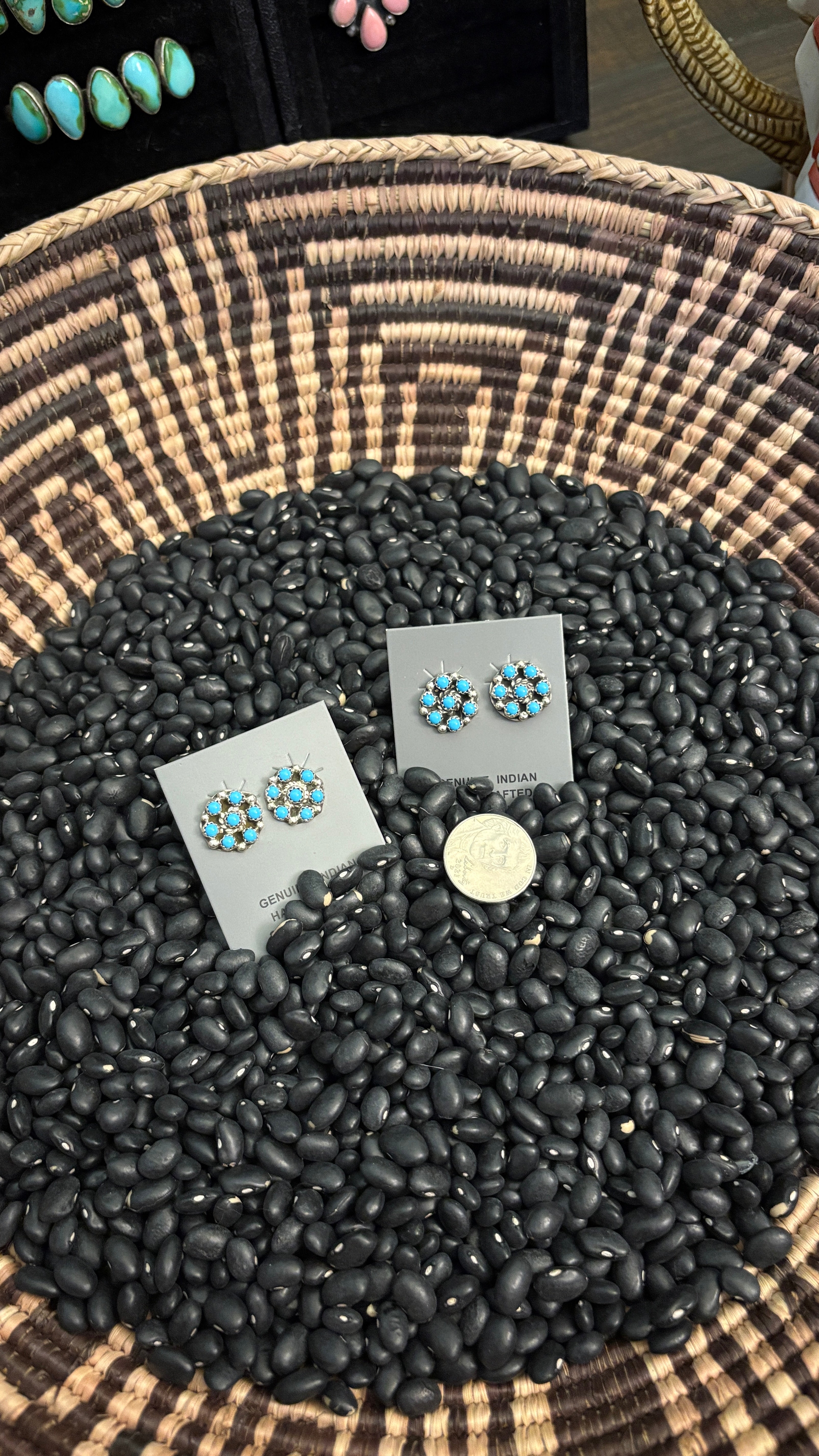 7 STONE ROUND MINI CLUSTER EARRINGS BY FRANCIS YAZZIE