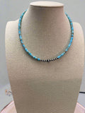 4mm Sterling Pearls and Sterling Saucer Accent Bead Turquoise Choker - 14 inch