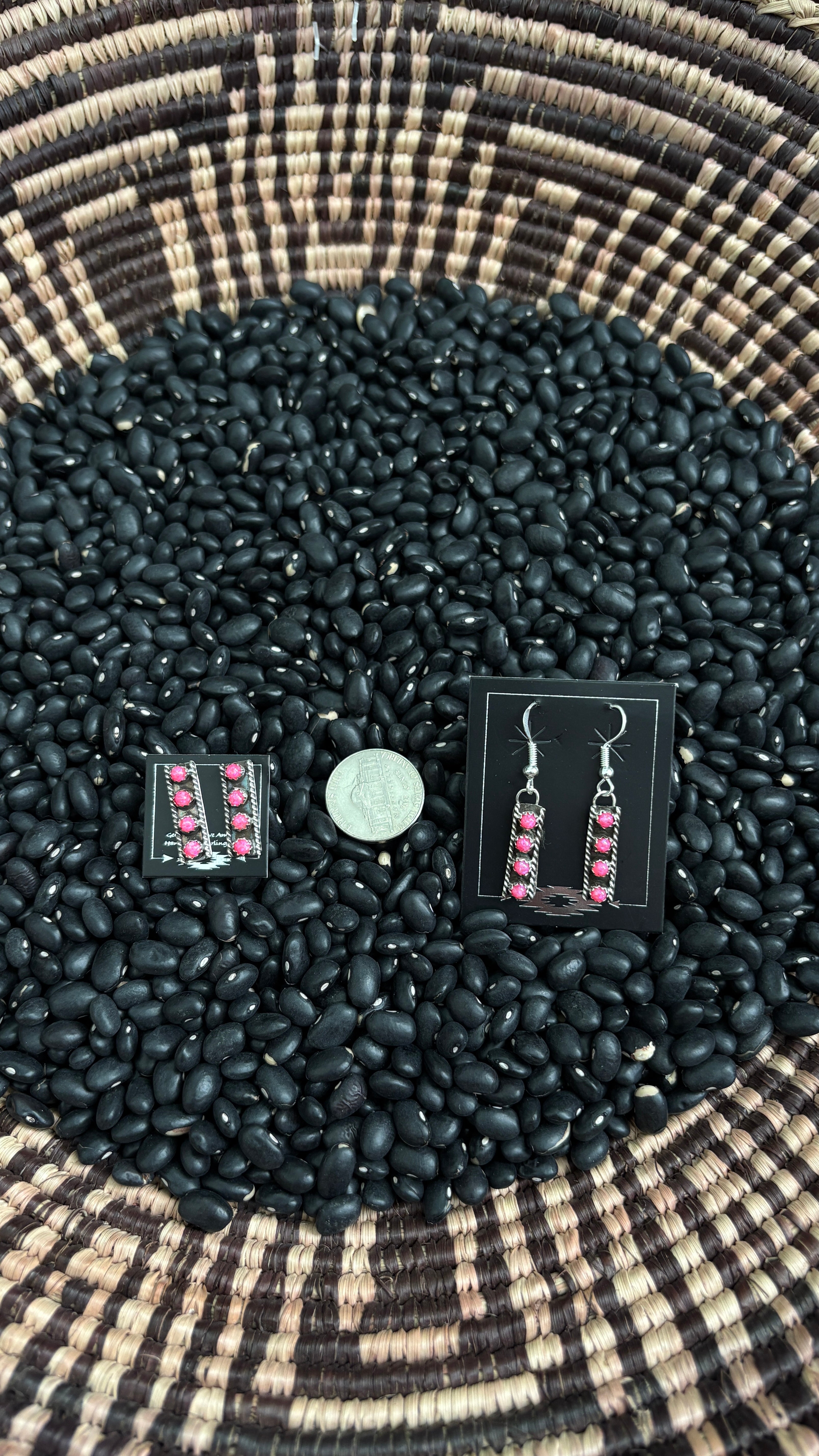 4 STONE HOT PINK OPAL BAR EARRINGS