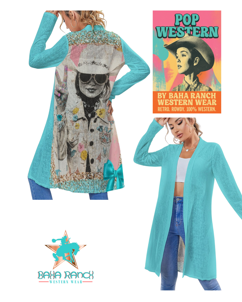 Baha Ranch Retro Pop Western Groovy Cowgirl Lightweight Cardigan